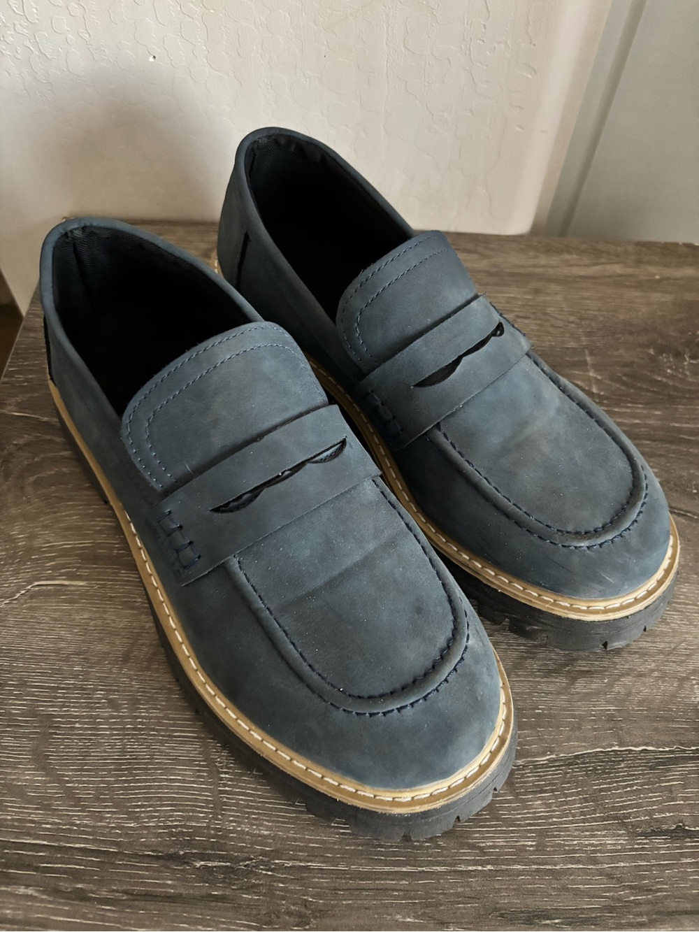 Women's Navy Blue Penny Loafers - Classic Flat Casual Shoe